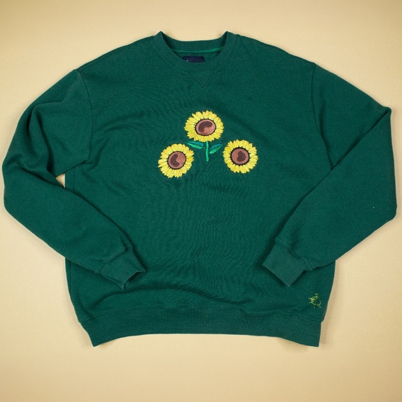 Steady Hands Embroidered Sunflower Green Crewneck Sweatshirt Women's Size M - Picture 1 of 9